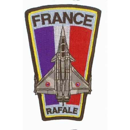Rafale + drapeau français . Ecusson trapèze H12.5cm