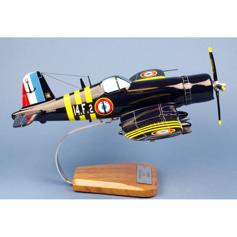 Maquette Avion Corsair En Bois Vernis - Modèle Décoratif - Neuf