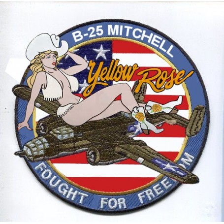B-25 Mitchell Yellow Rose Pin'up - macaron Patch1109