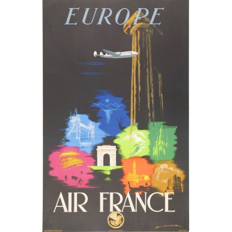 Affiche Air France Europe, A.Maurus 1948 MAF027