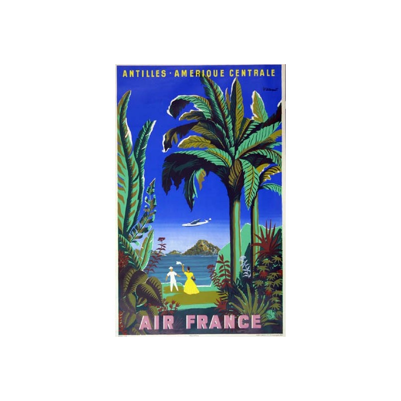Affiche AIR FRANCE Antilles Amérique Centrale Villemot 1948 