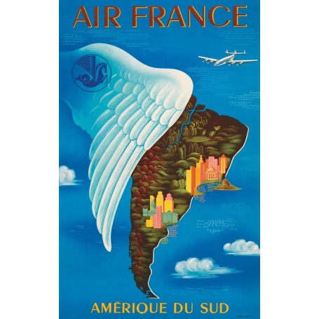 Affiche Air France Amérique du Sud, L.Boucher 1950 MAF102