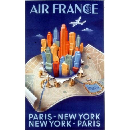 Affiche Air France Paris- New-York -Paris, A.Dehedin 1950 MAF329